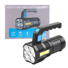 LED Flashlight USB Rechargeable Torch COB Spotlight Camping Light High Lumens Emergency Lamp 4 Modes Waterproof Work Light (Option: Black)